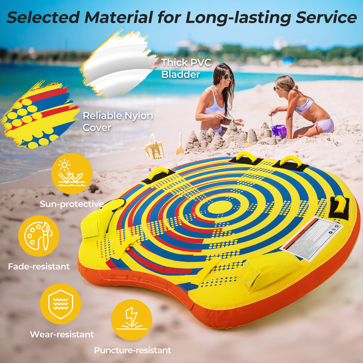 2 Person Inflatable Towable Tube for Boating - Style 4 with Quick Connector