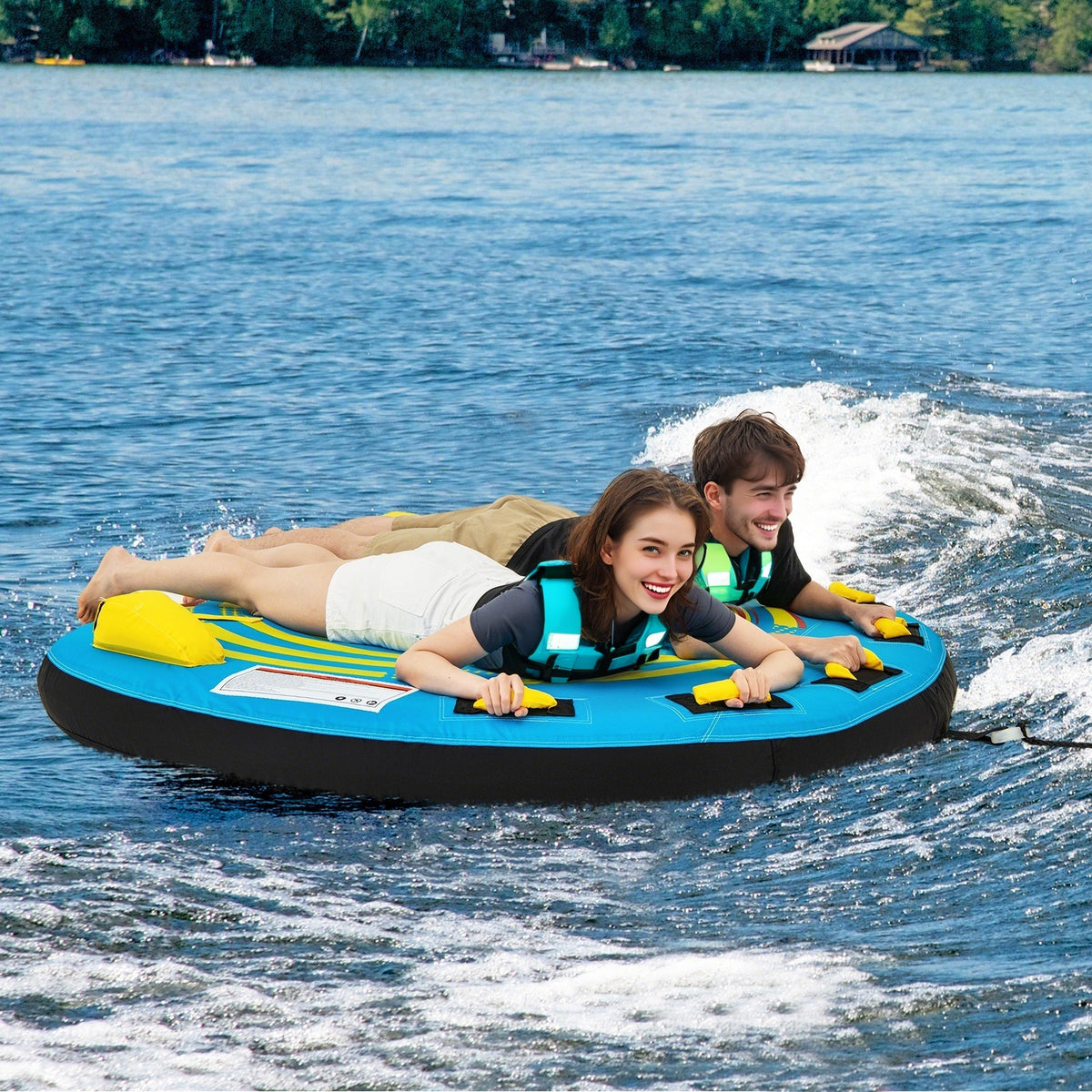 3-Person Inflatable Towable Boat Tube Platform - Style 3 with Double Valves