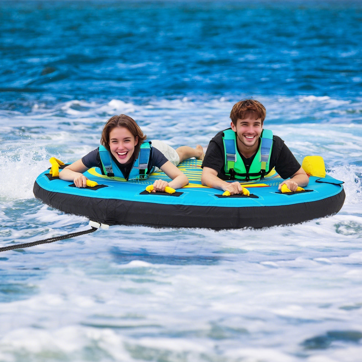 3-Person Inflatable Towable Boat Tube Platform - Style 3 with Double Valves