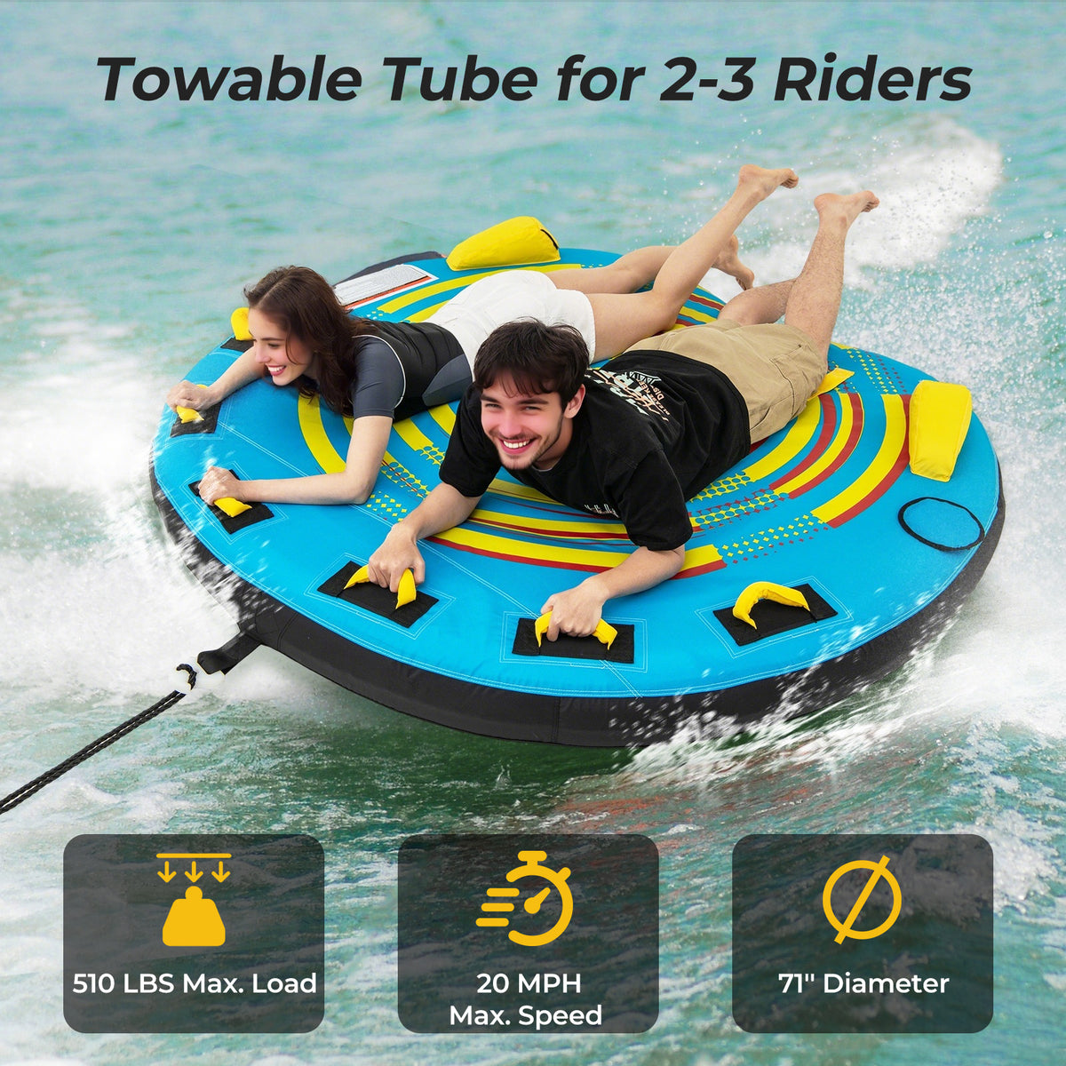 3-Person Inflatable Towable Boat Tube Platform - Style 3 with Double Valves