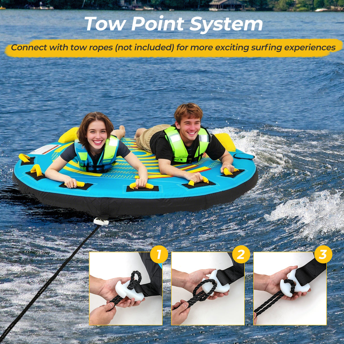 3-Person Inflatable Towable Boat Tube Platform - Style 3 with Double Valves