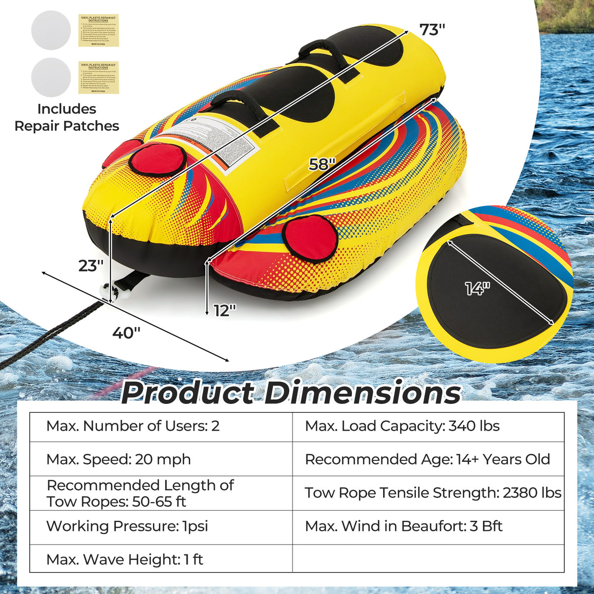 Inflatable Towable Tube Banana Boat for 1-2 Persons - Style 2