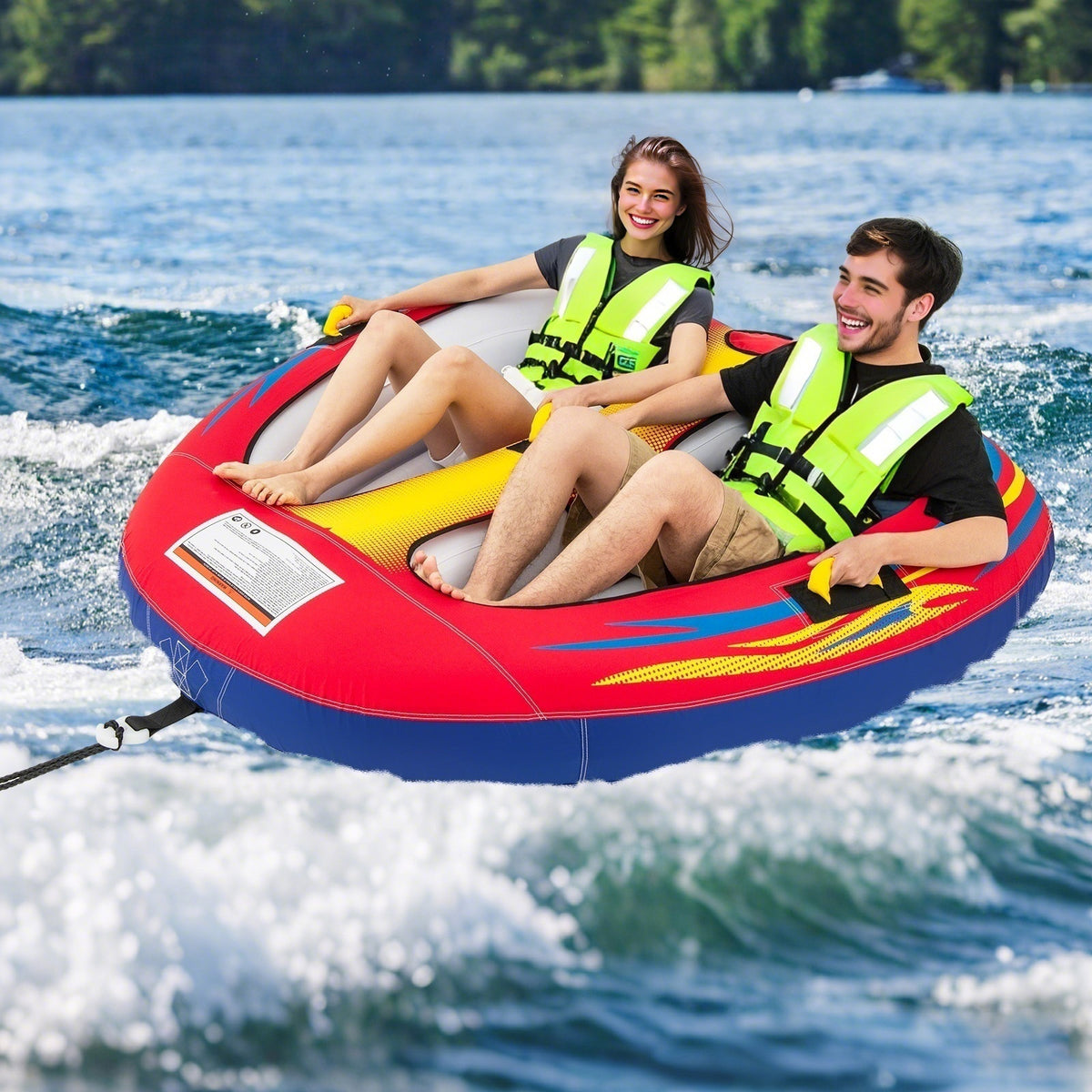 2 Person Inflatable Towable Tube for Boating with Drainage - Style 1