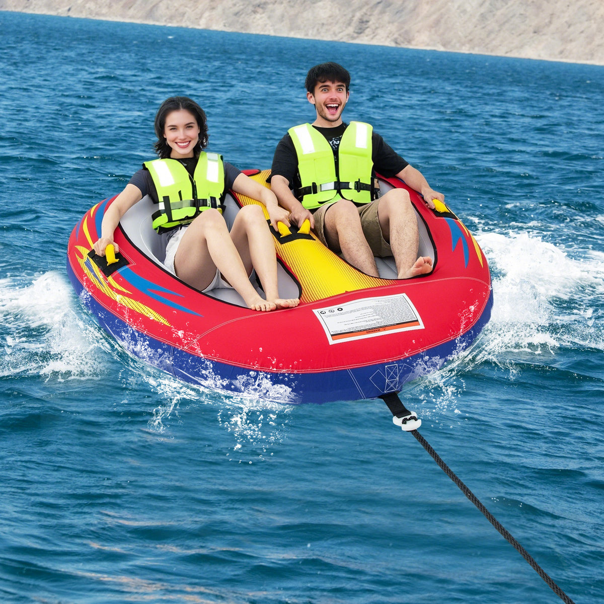 2 Person Inflatable Towable Tube for Boating with Drainage - Style 1
