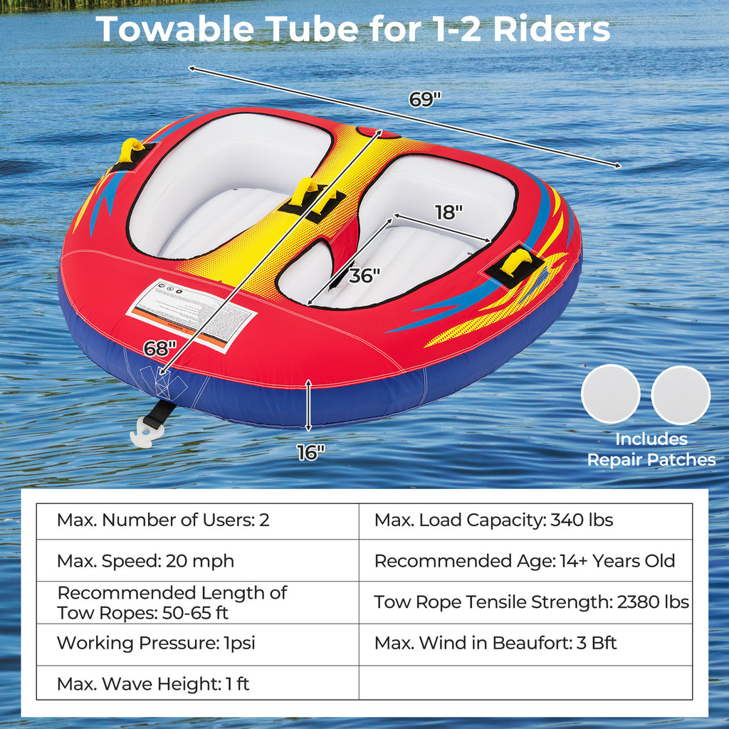 2 Person Inflatable Towable Tube for Boating with Drainage - Style 1