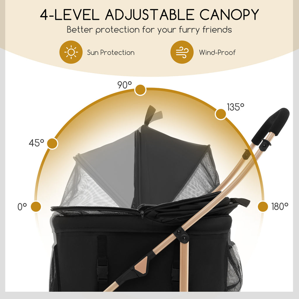 3-in-1 Pet Stroller with Removable Car Seat & Bottom Basket - Black, Foldable & Detachable Carrier