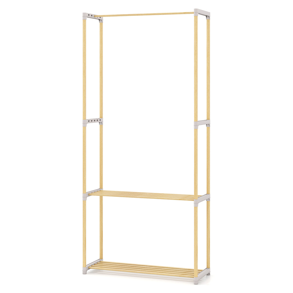 Pine Wood Clothes Rack with 2-Tier Shelf - Gray
