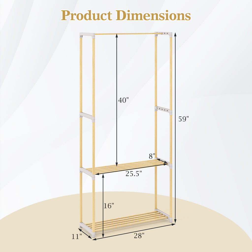 Pine Wood Clothes Rack with 2-Tier Shelf, Gray