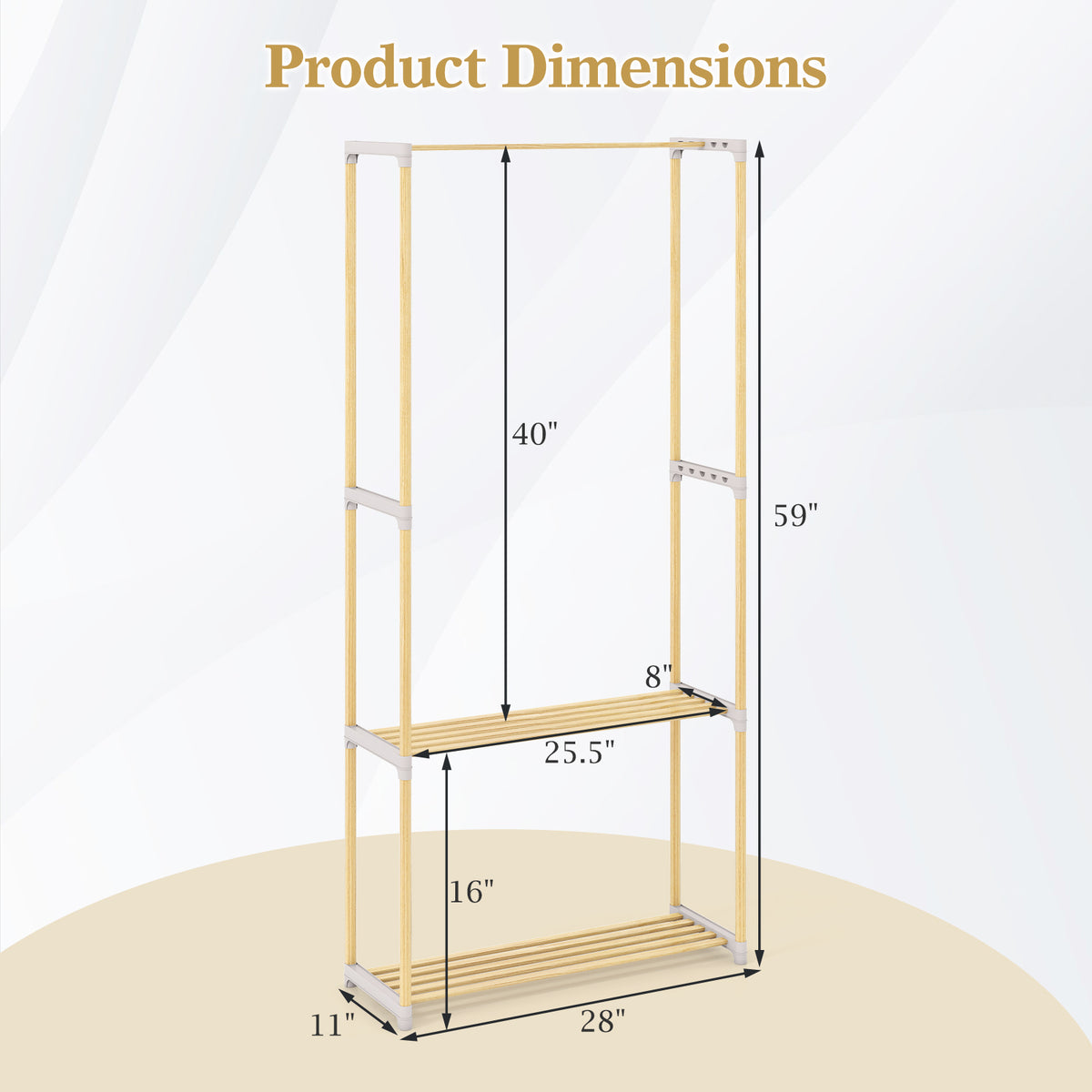 Pine Wood Clothes Rack with 2-Tier Shelf, Gray