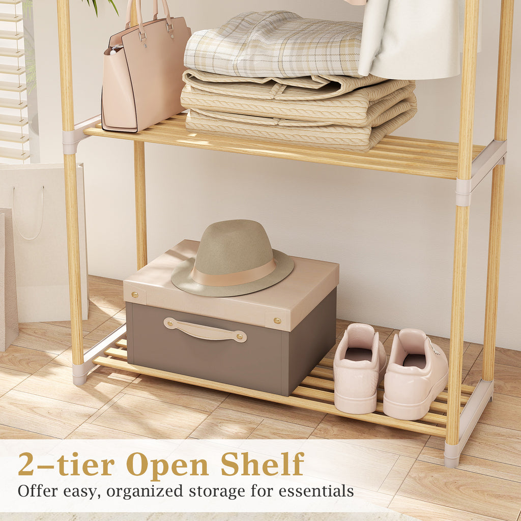 Pine Wood Clothes Rack with 2-Tier Shelf, Gray