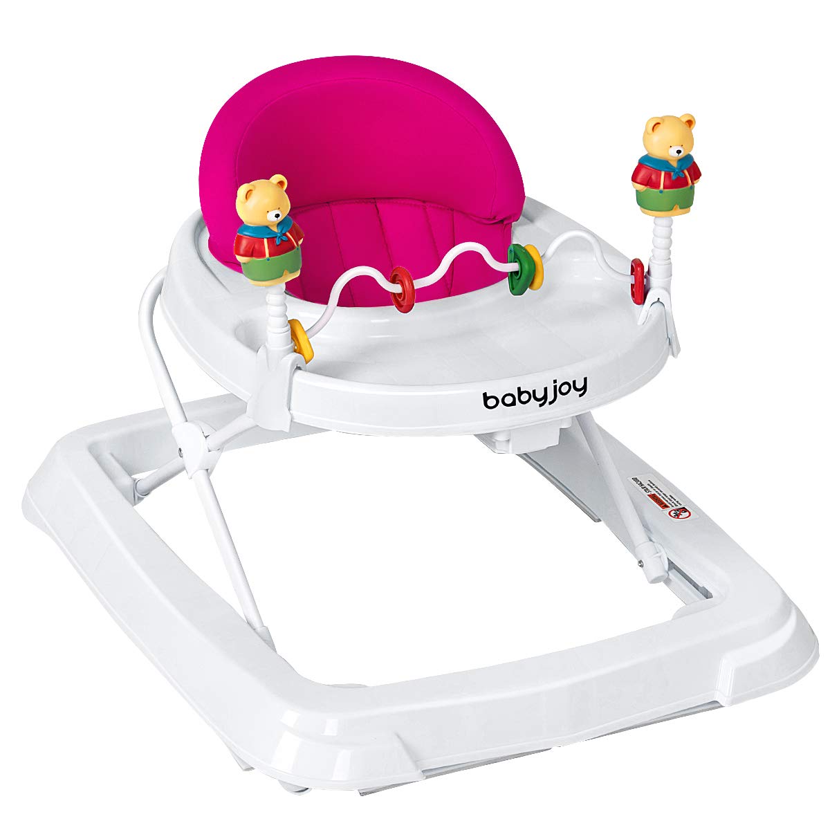 Height Adjustable Baby Walker with Padded Seat & Safety Features - Pink 24x28x22 inch
