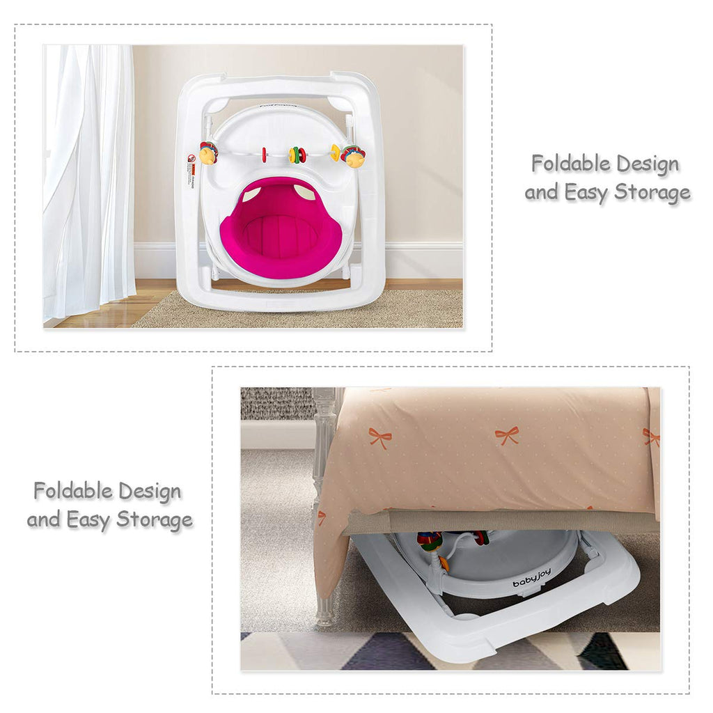 Height Adjustable Baby Walker with Padded Seat & Safety Features - Pink 24x28x22 inch