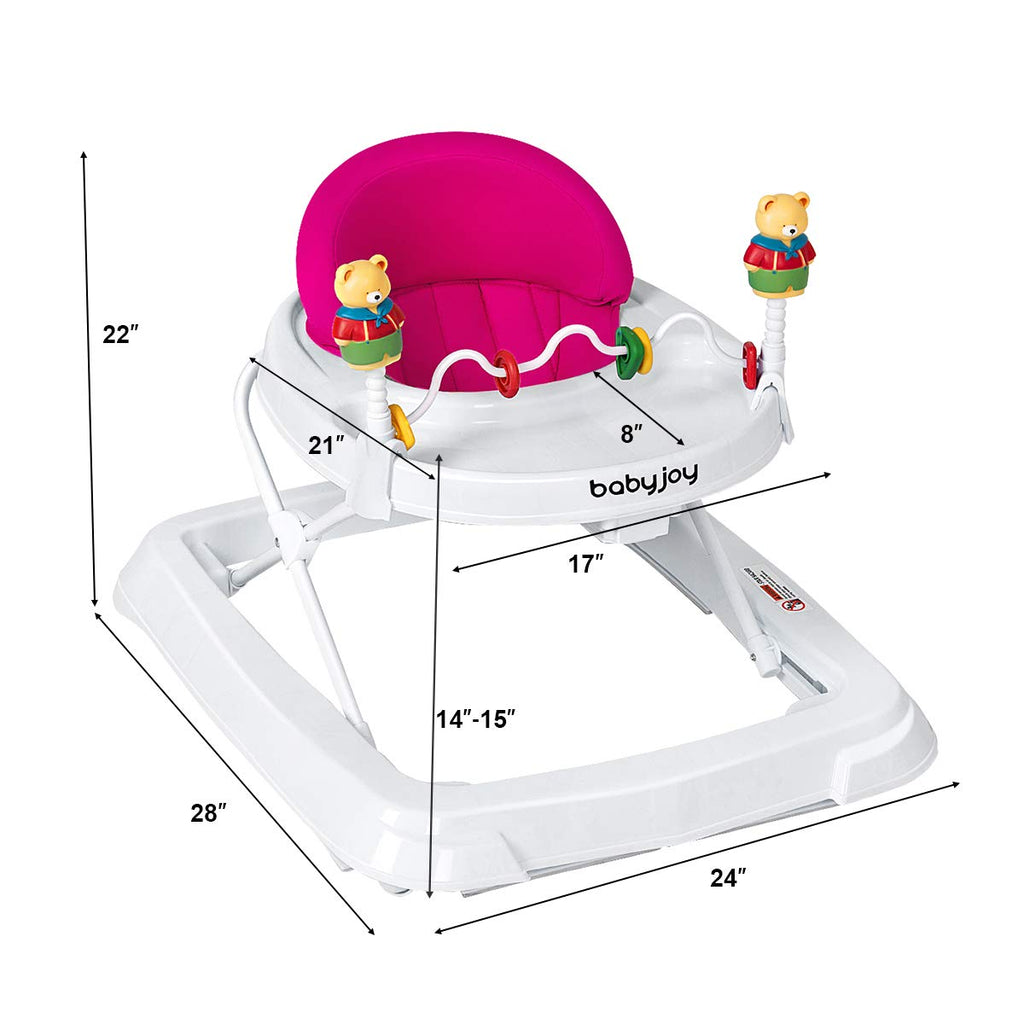 Height Adjustable Baby Walker with Padded Seat & Safety Features - Pink 24x28x22 inch