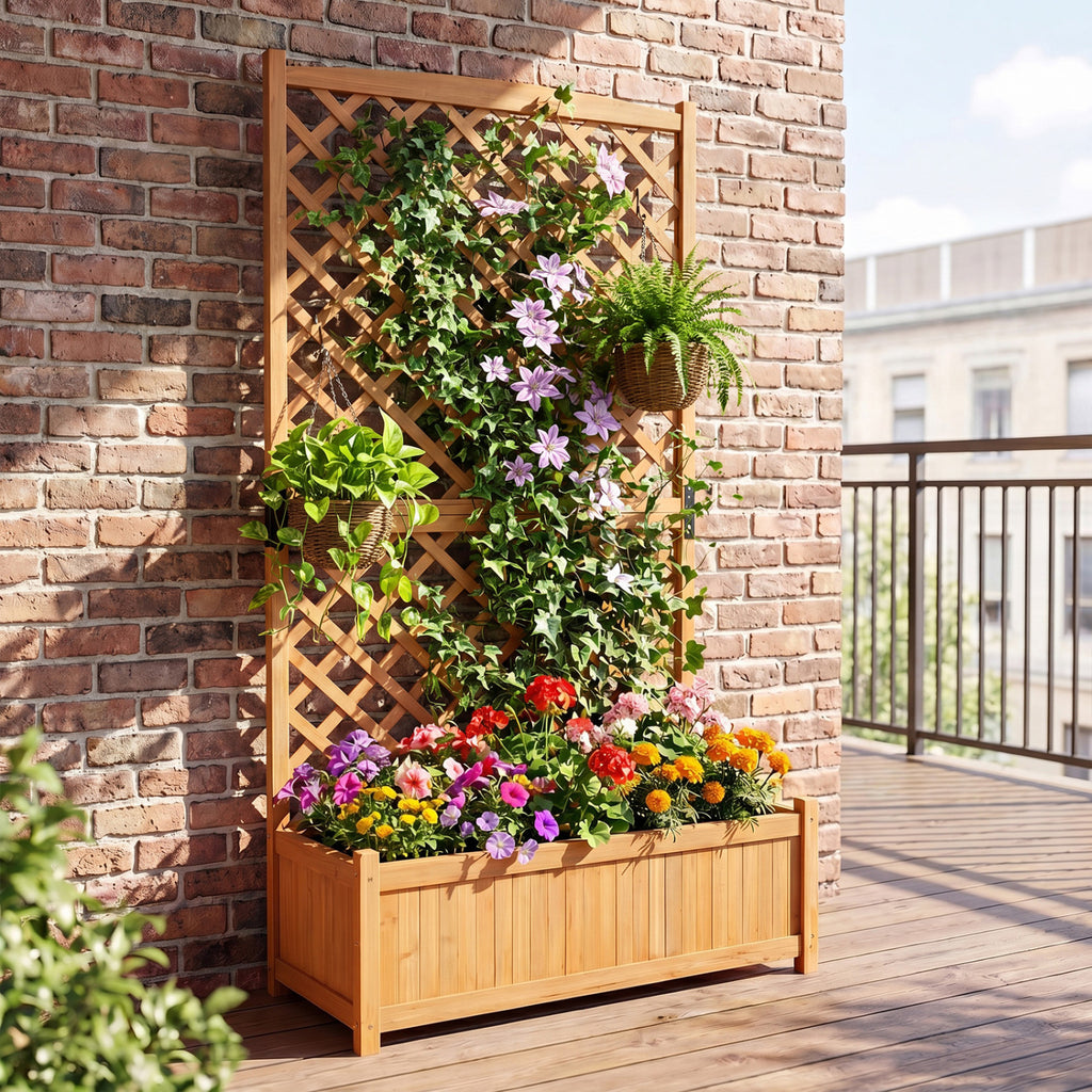 Raised Garden Planter with Trellis 36 x 18 x 71 Inch, Orange
