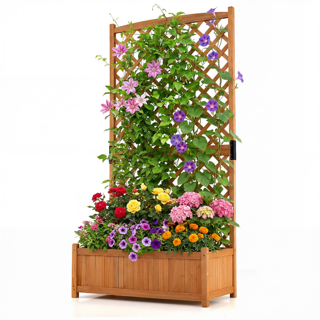Raised Garden Planter with Trellis 36 x 18 x 71 Inch, Orange