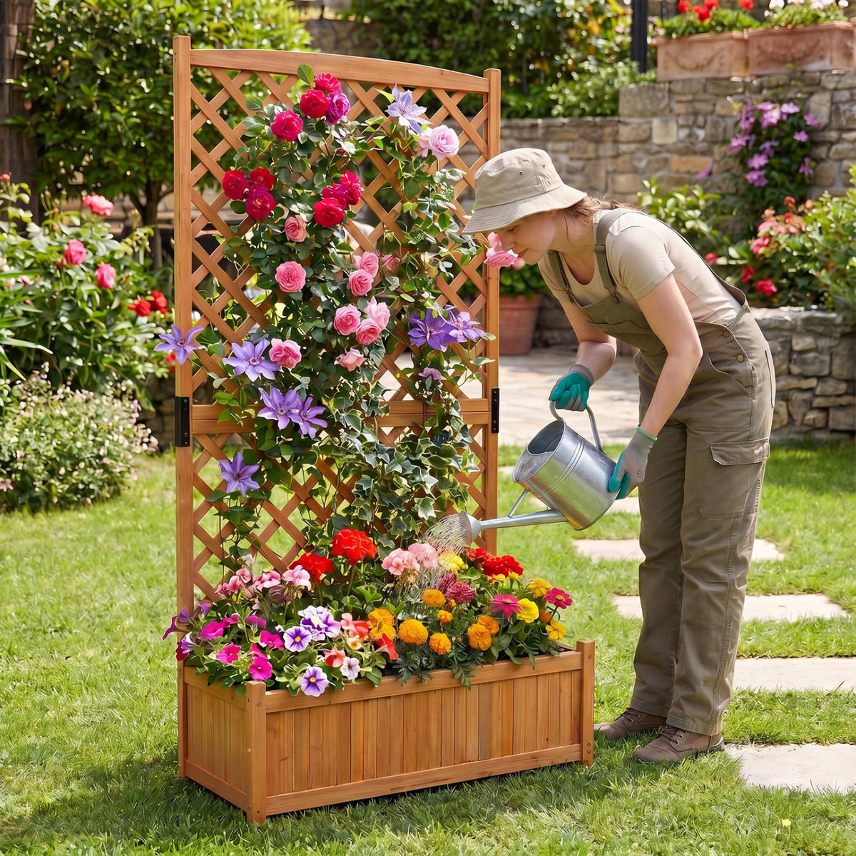 Raised Garden Planter with Trellis 36 x 18 x 71 Inch, Orange