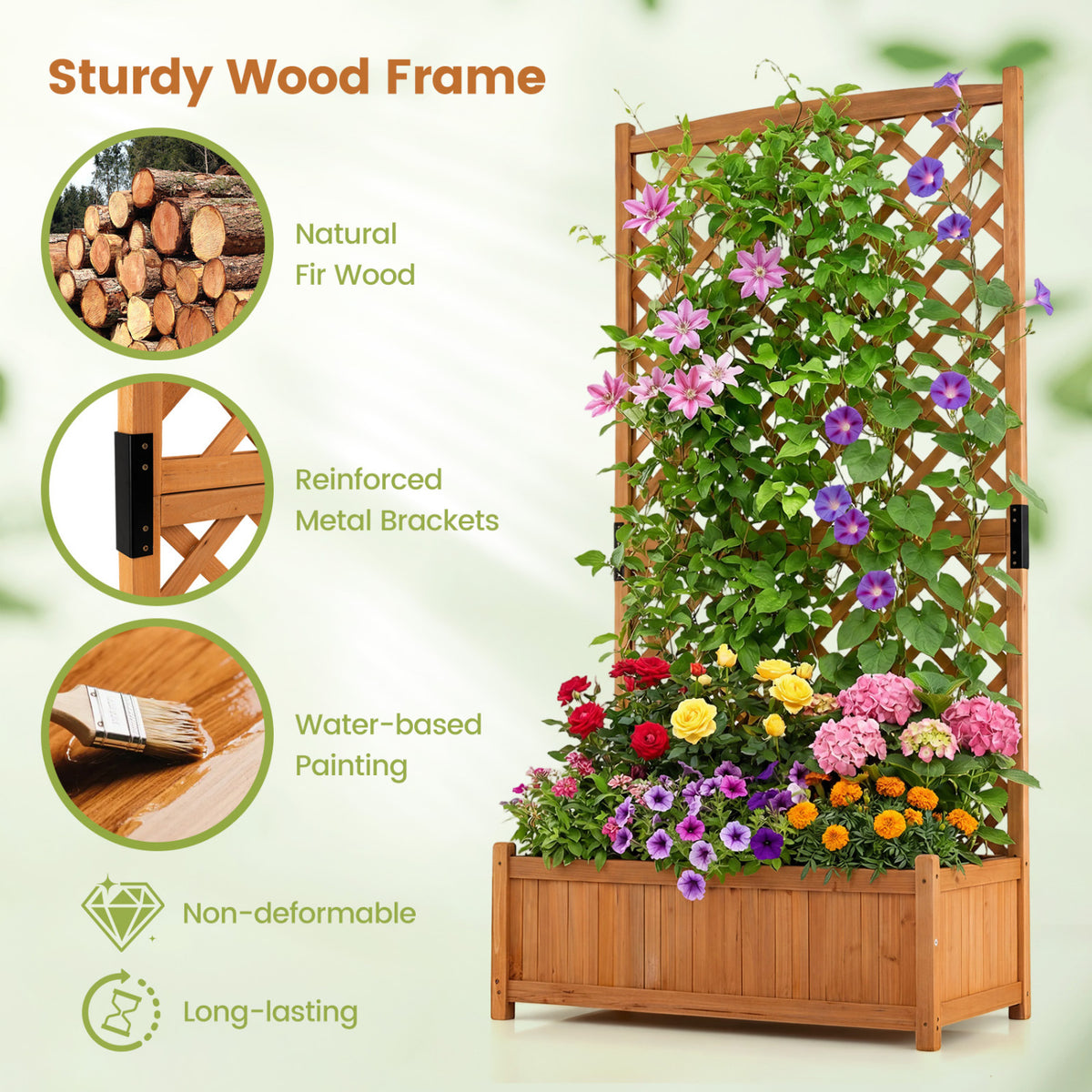 Raised Garden Planter with Trellis 36 x 18 x 71 Inch, Orange