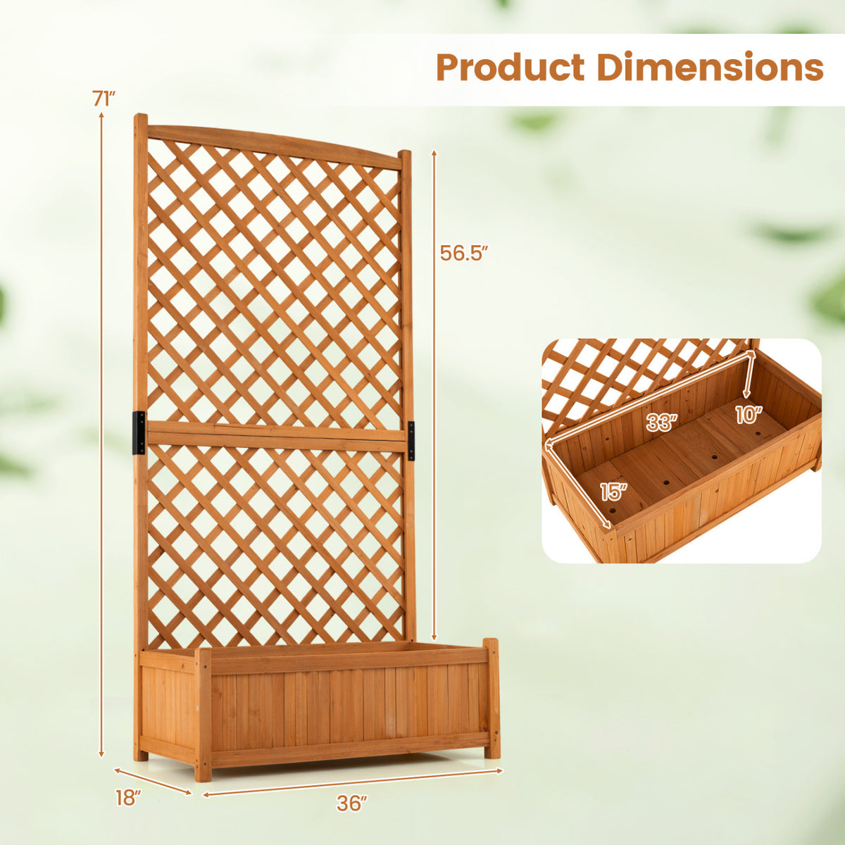 Raised Garden Planter with Trellis 36 x 18 x 71 Inch, Orange