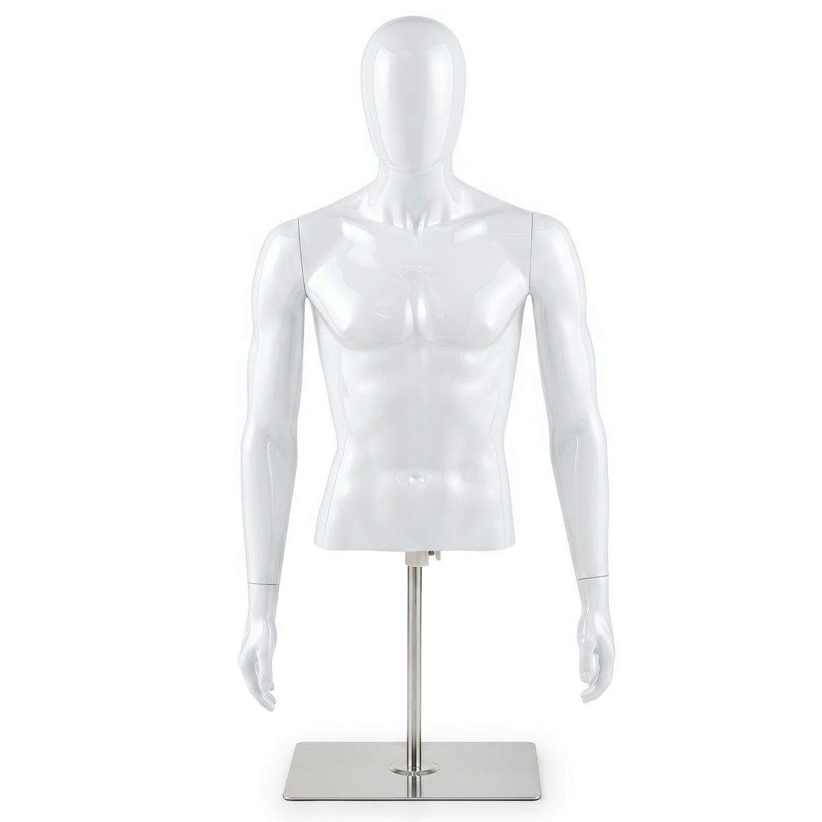 White Male Plastic Half Body Mannequin with Base - Adjustable Head & Arms