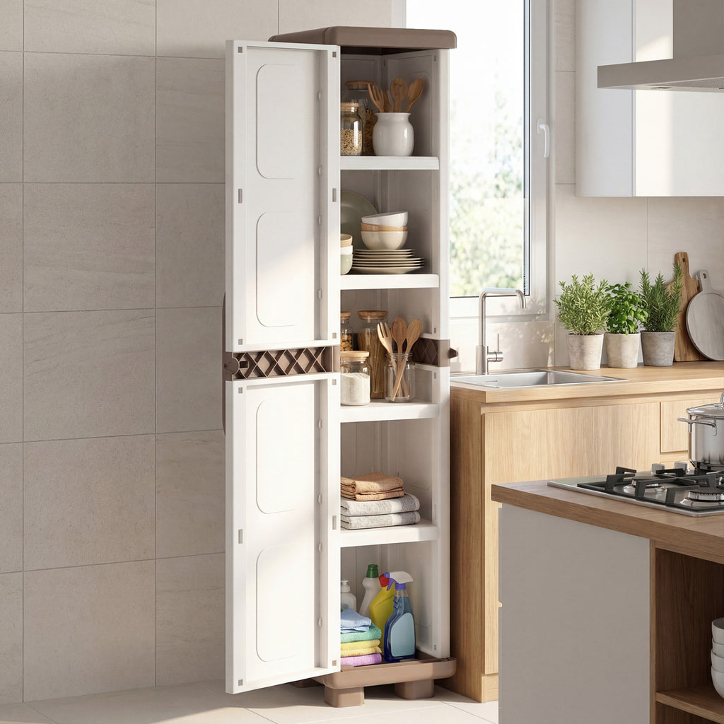 Plastic Kitchen Pantry with 4 Adjustable Shelves - Beige