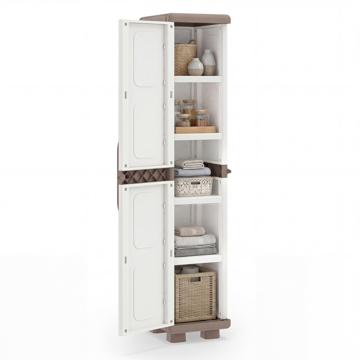 Kitchen Pantry with 4 Adjustable Shelves, Beige