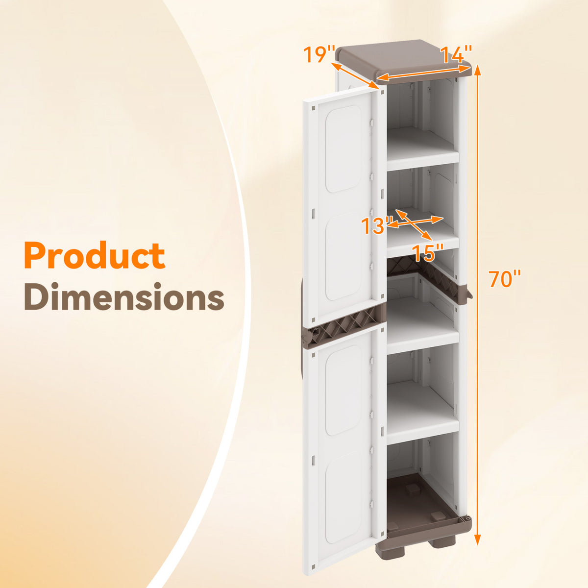 Kitchen Pantry with 4 Adjustable Shelves & Door - Beige