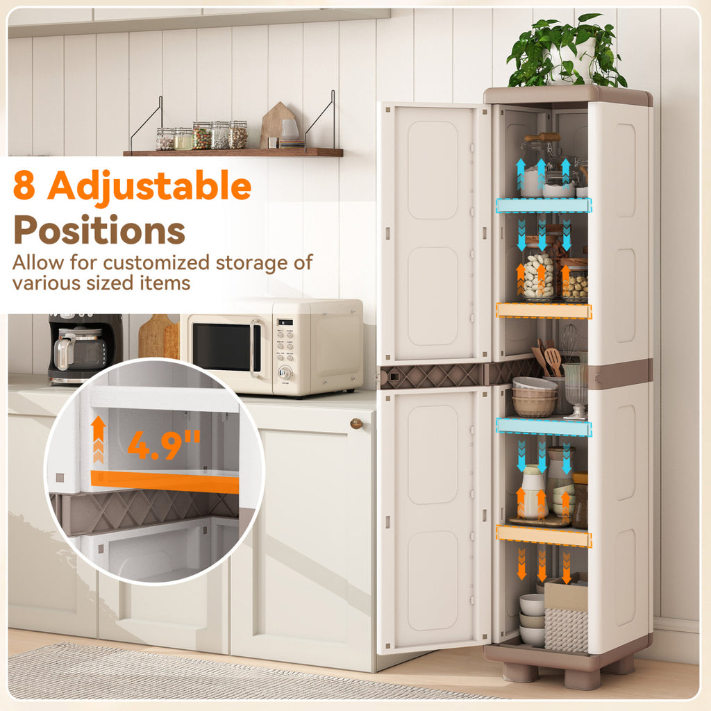 Plastic Kitchen Pantry with 4 Adjustable Shelves - Beige