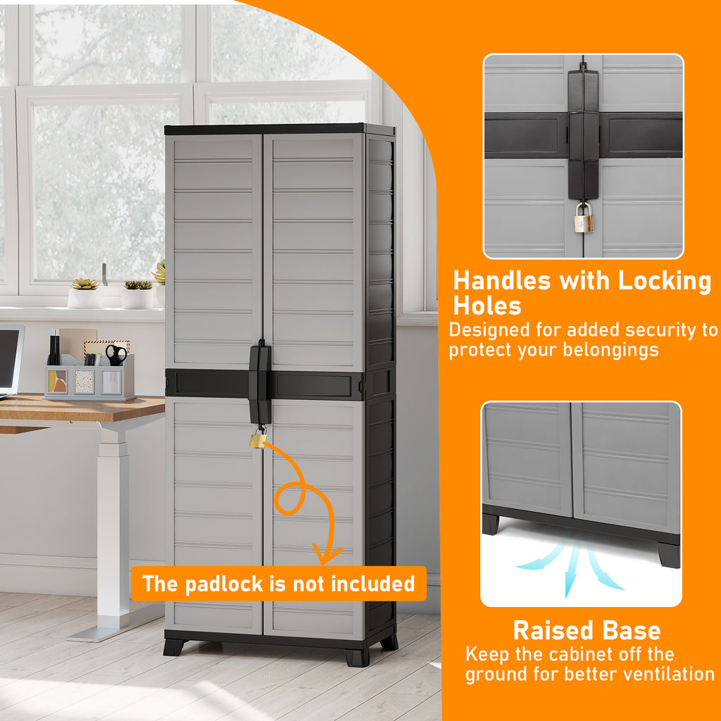 Plastic Lockable Storage Cabinet with 3 Shelves - 68" Tall
