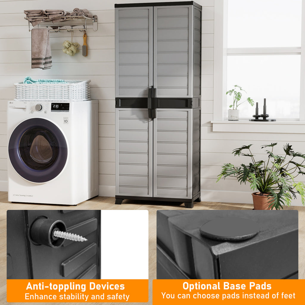 Plastic Lockable Storage Cabinet with 3 Shelves - 68" Tall