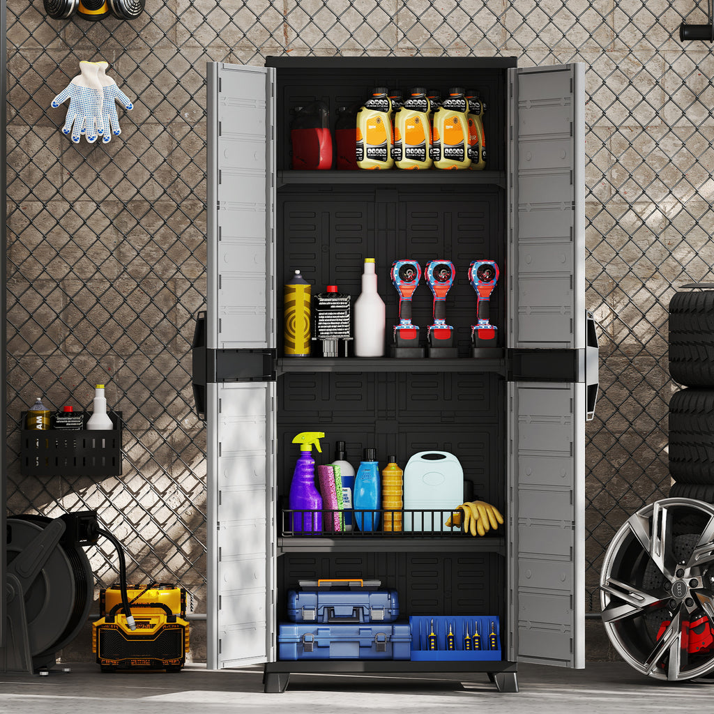 Plastic Lockable Storage Cabinet with 3 Shelves - 68" Tall