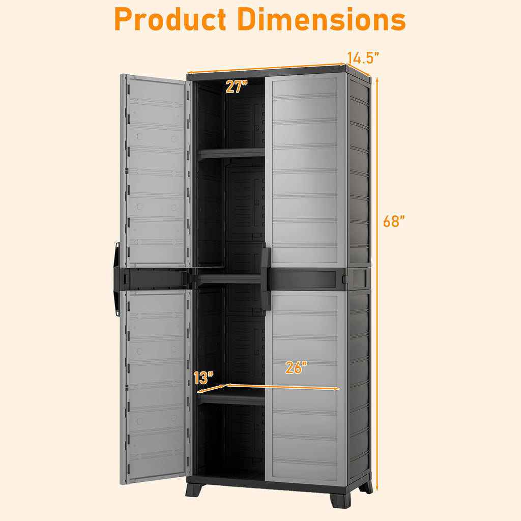 Plastic Lockable Storage Cabinet with 3 Shelves - 68" Tall