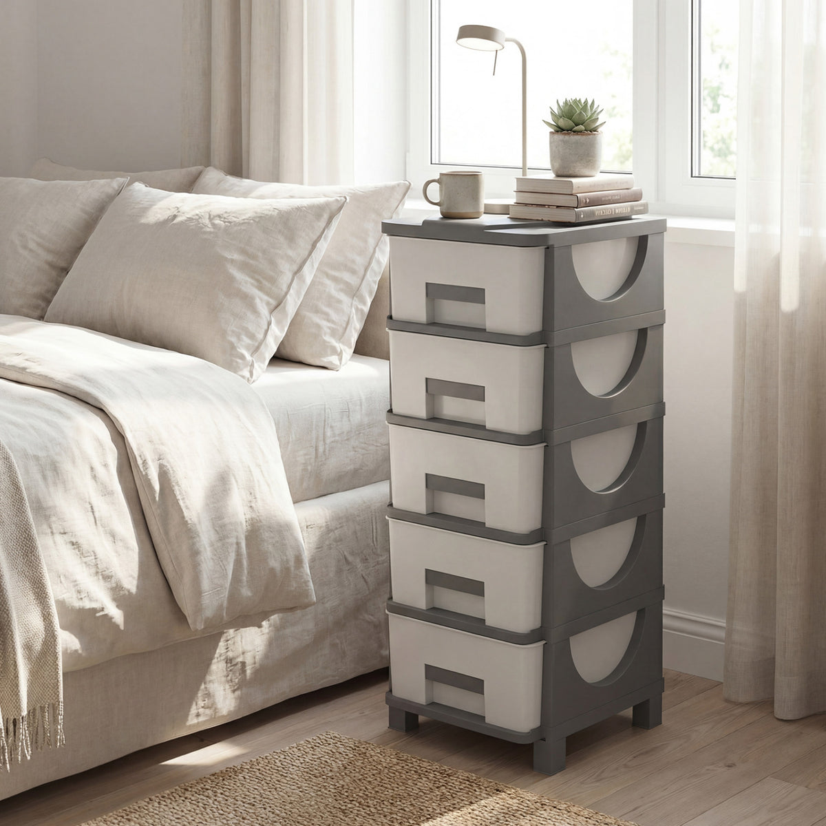 Plastic Storage Cabinet with Handles & Drawer - Gray