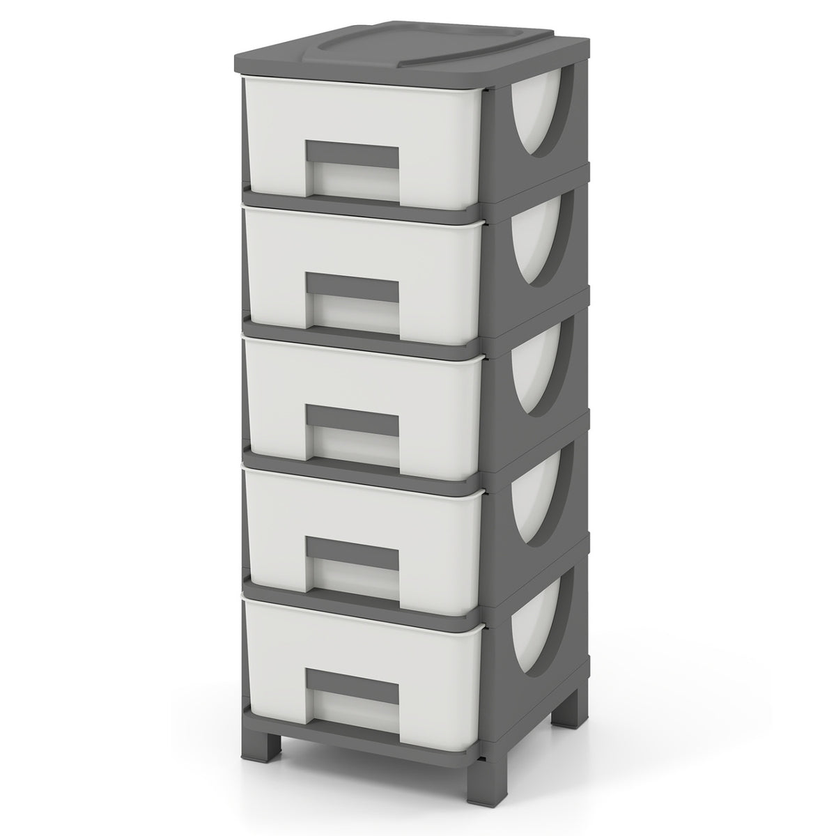 Plastic Storage Cabinet with Drawers and Handles, Gray