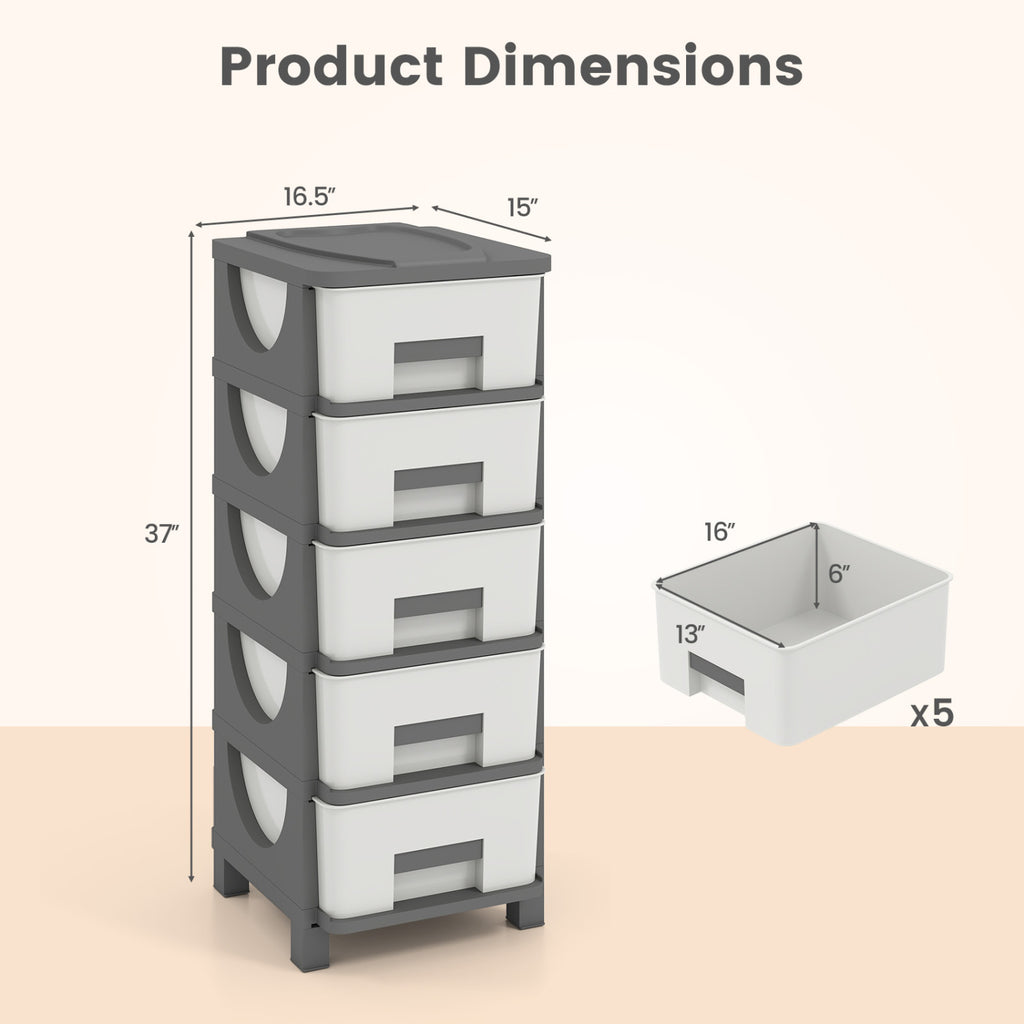 Plastic Storage Cabinet with Drawers and Handles, Gray