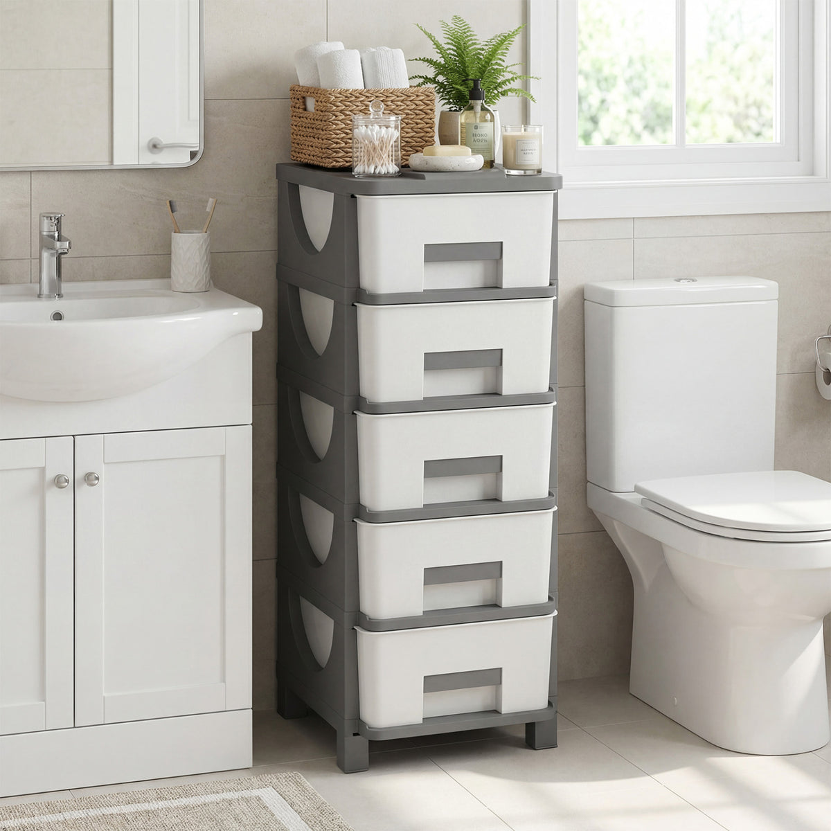 Plastic Storage Cabinet with Handles & Drawer - Gray