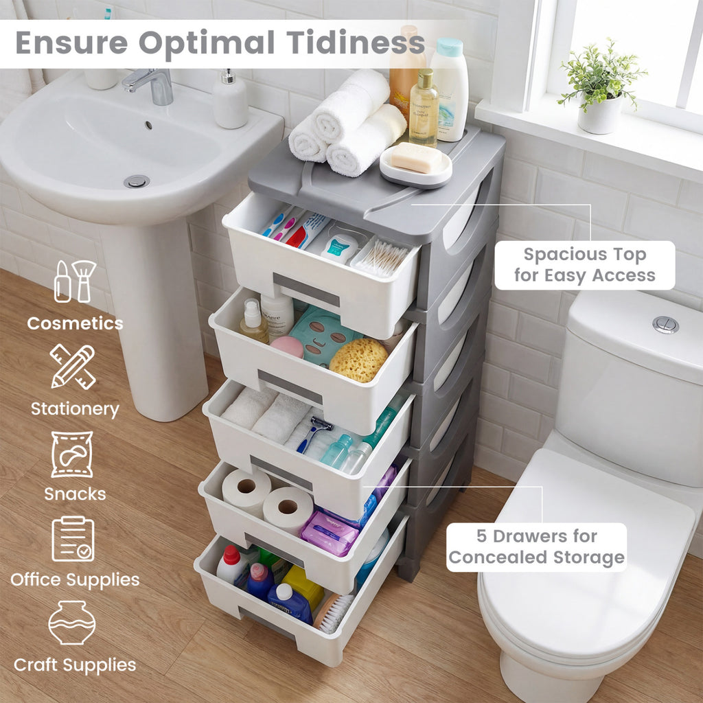 Plastic Storage Cabinet with Handles & Drawer - Gray