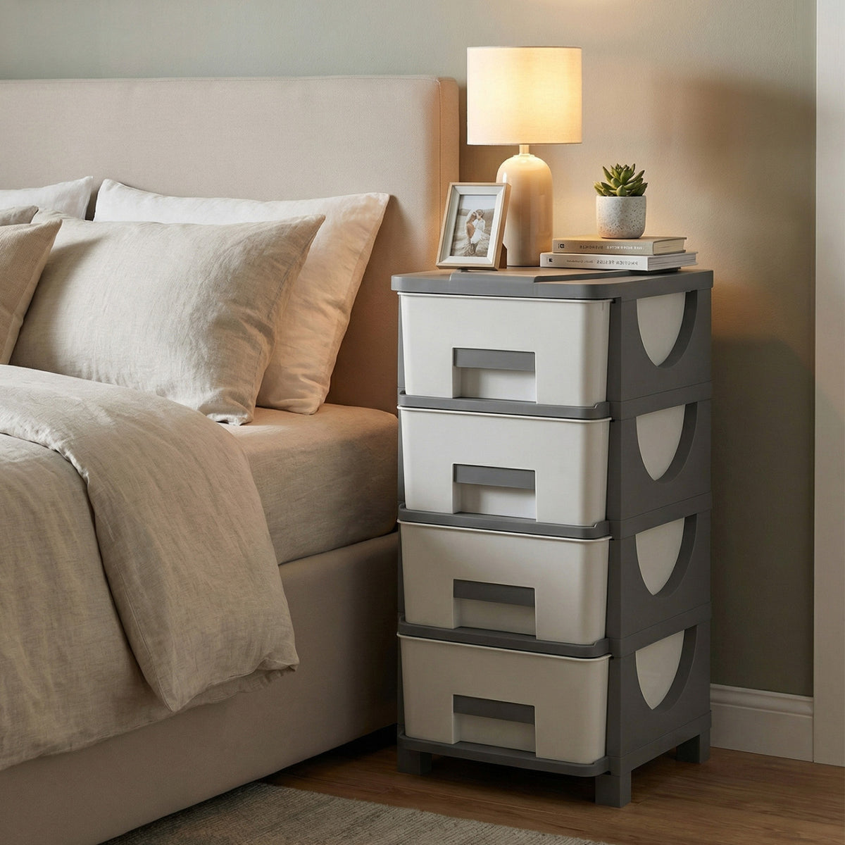 Plastic Storage Organizer Cabinet with Drawer, Gray