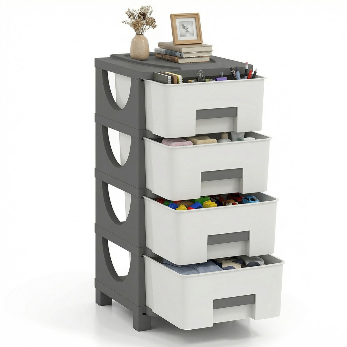Plastic Storage Organizer Cabinet with Drawer, Gray