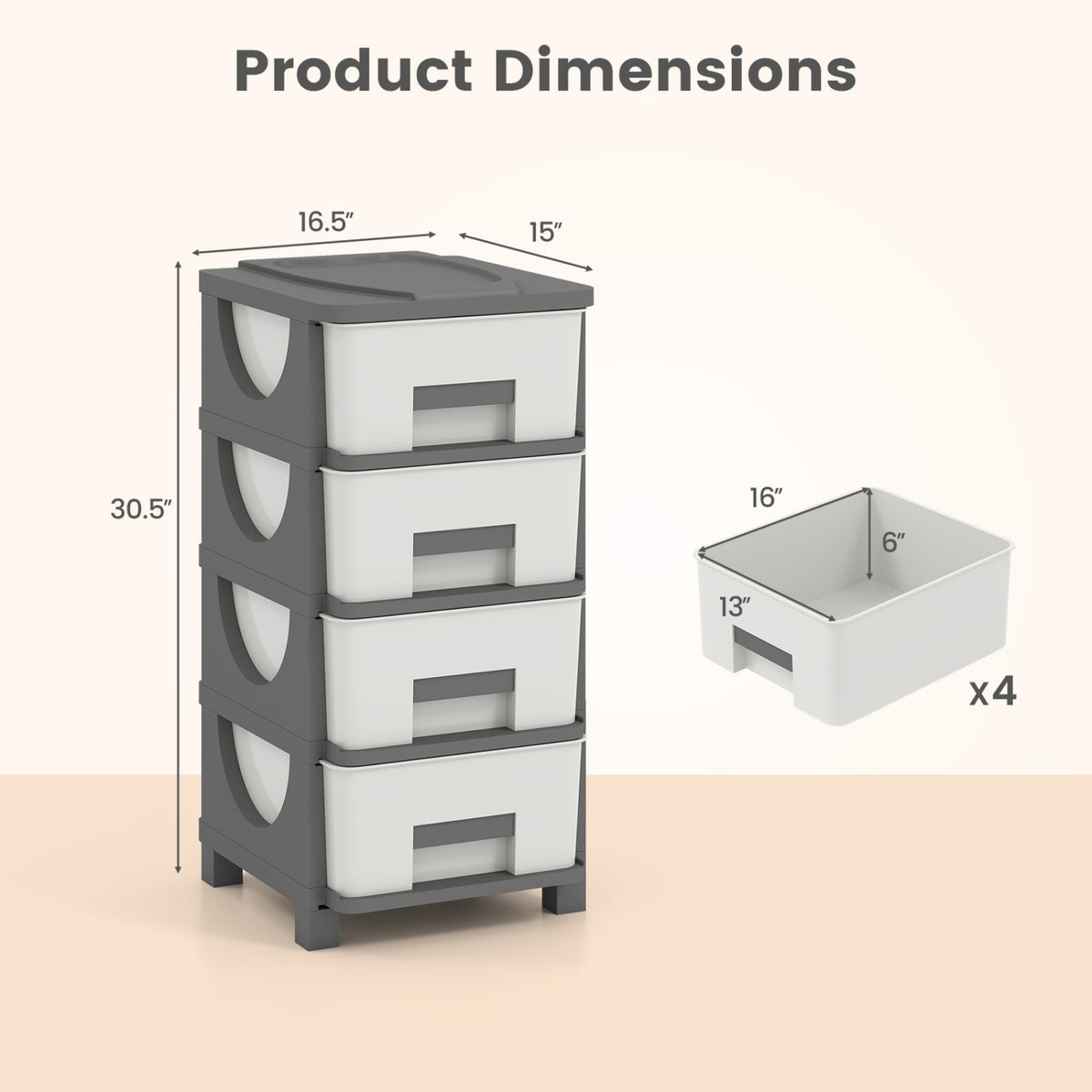 Plastic Storage Organizer Cabinet with Drawer, Gray