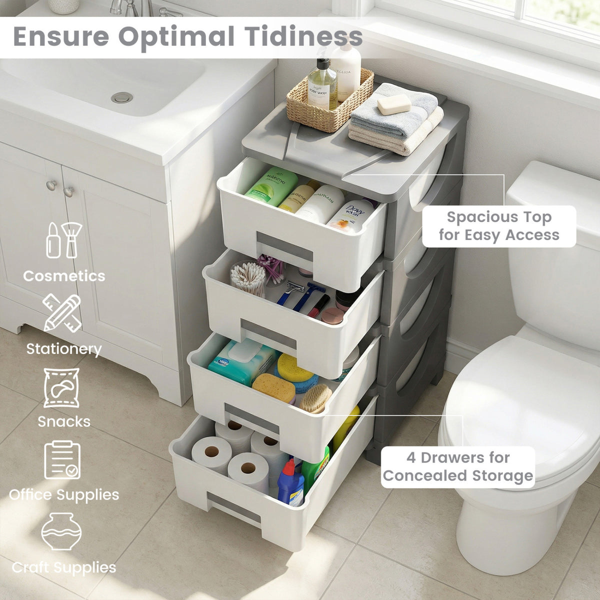 Plastic Storage Cabinet with Drawer, Gray – Bedroom Side Table