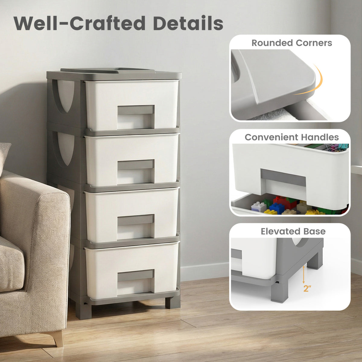 Plastic Storage Organizer Cabinet with Drawer, Gray