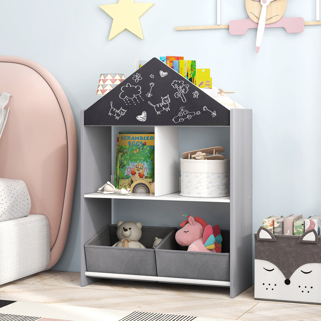 Kids Playhouse Bookshelf with Chalkboard & Whiteboard - Gray, 3-6 Years