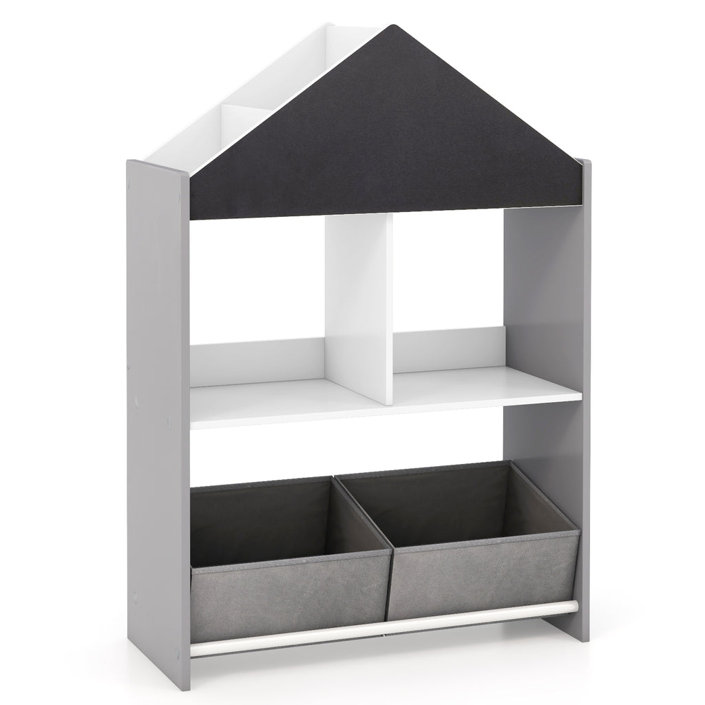 Kids Playhouse Bookshelf with Chalkboard & Whiteboard - Gray, 3-6 Years