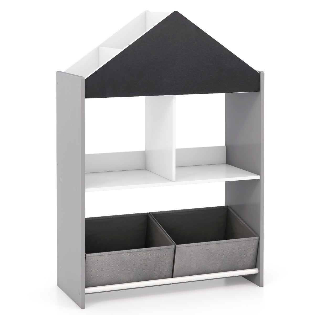 Kids Playhouse Bookshelf with Chalkboard & Whiteboard - Gray, 3-6 Years