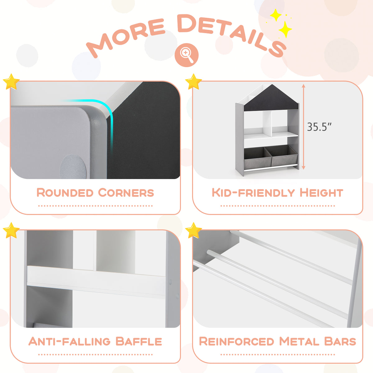 Kids Playhouse Bookshelf with Chalkboard & Whiteboard - Gray, 3-6 Years