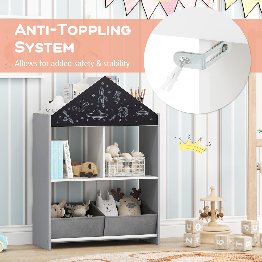 Kids Playhouse Bookshelf with Chalkboard & Whiteboard - Gray, 3-6 Years