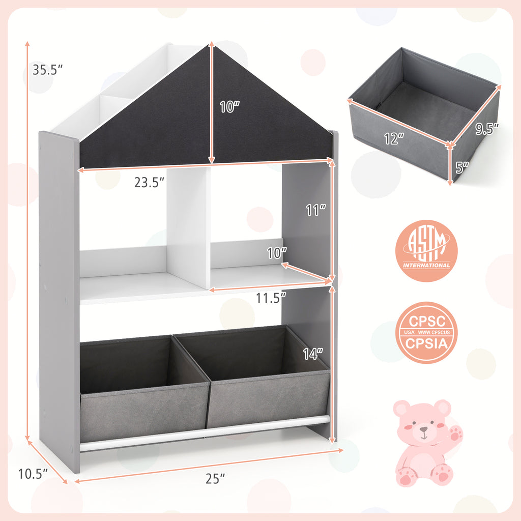 Kids Playhouse Bookshelf with Chalkboard & Whiteboard - Gray, 3-6 Years