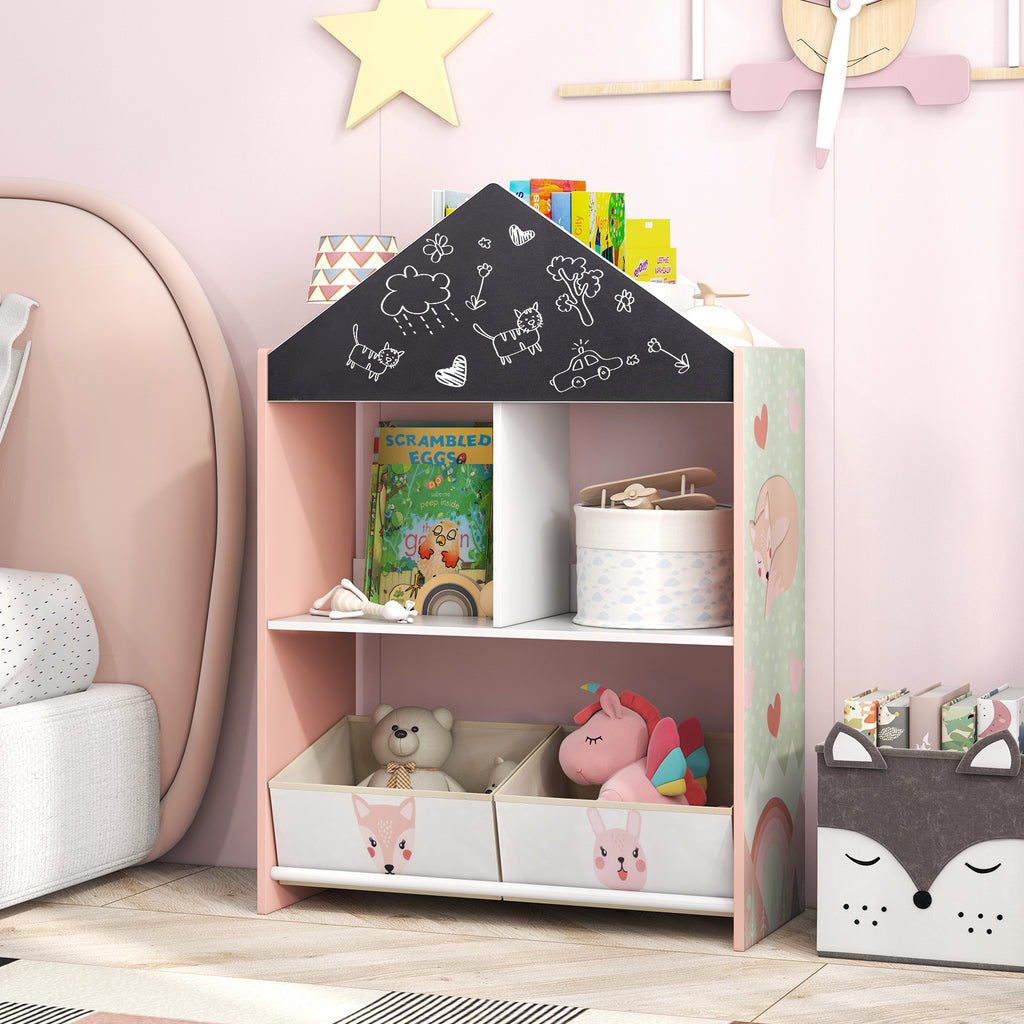 Kids Playhouse Bookshelf with Chalkboard & Whiteboard - Gray, 3-6 Years