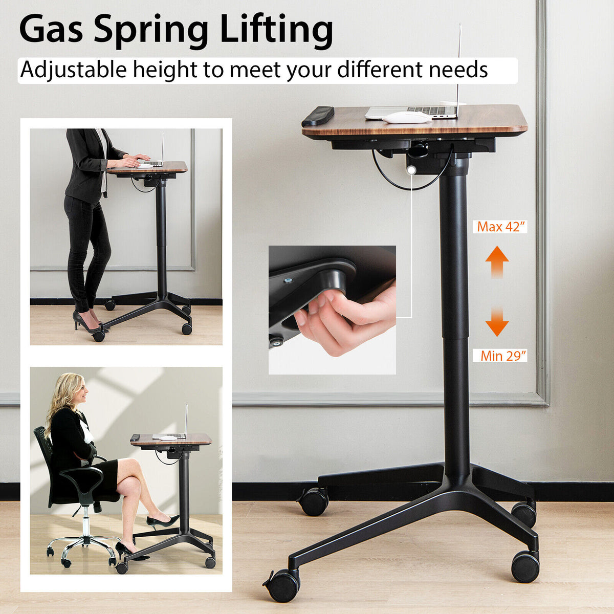 Pneumatic Standing Desk 29"-42" Adjustable - Brown