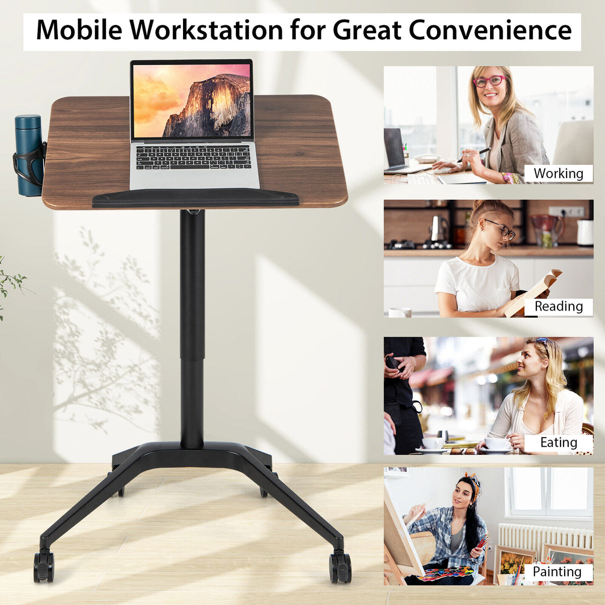 Pneumatic Standing Desk 29"-42" Adjustable - Brown